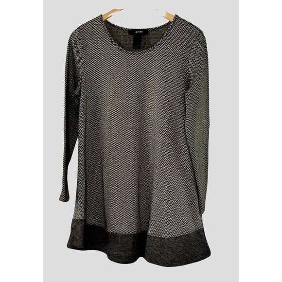 Ali Miles Gray Chevron Elbow Patch Long Sleeve Knit Tunic Top Dress Women Medium - Picture 1 of 6